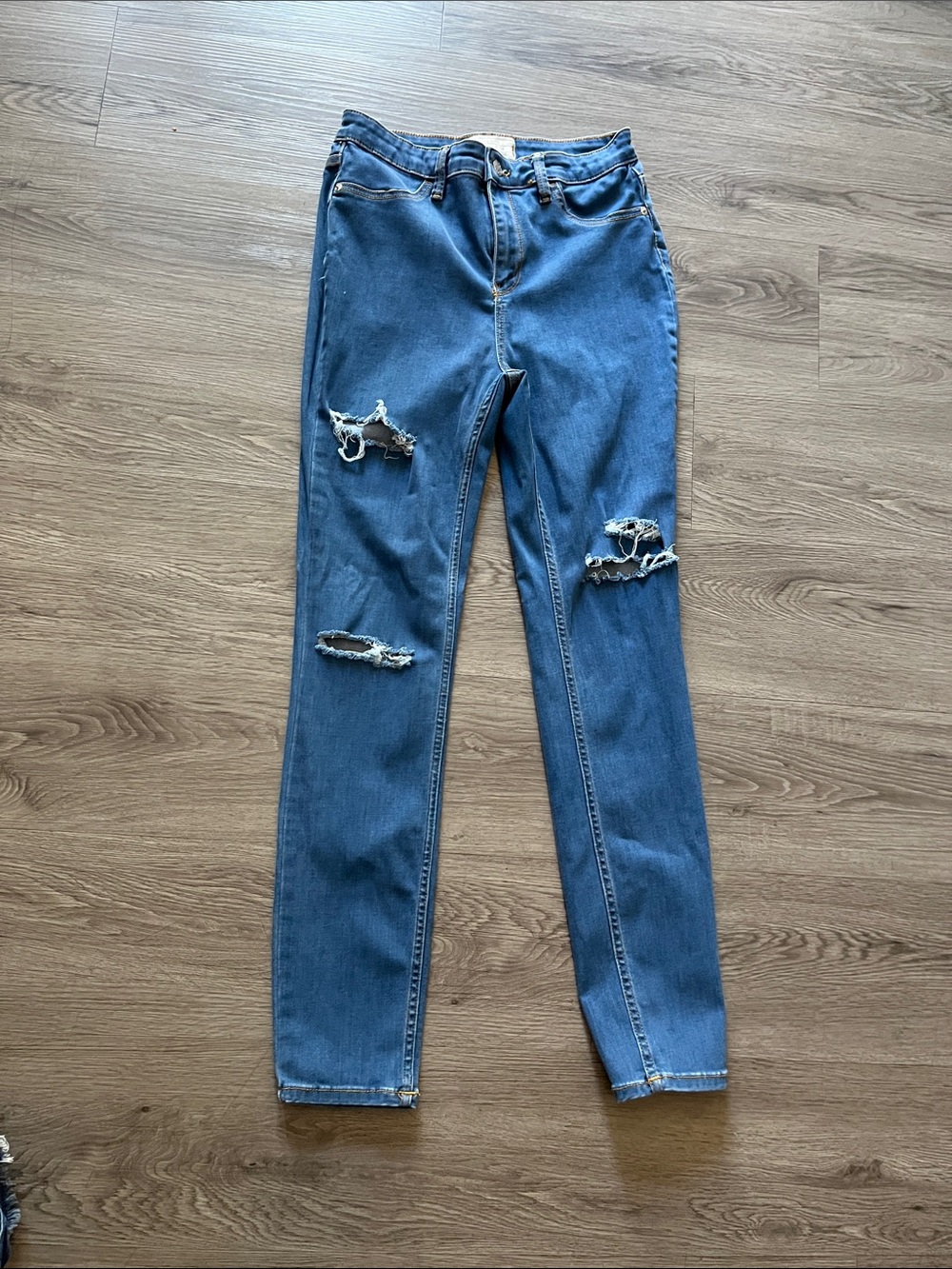 Free People Distressed Skinny Jeans in Medium Blue
